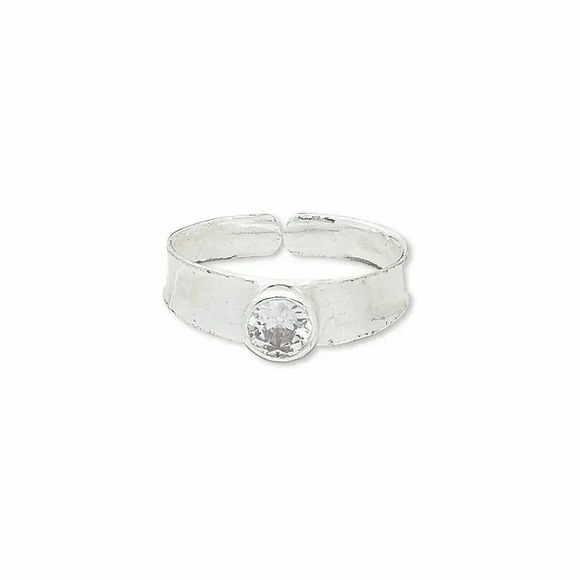 Handcrafted Sterling Silver Over Copper India Round CZ Adjustable Ring - Picture 1 of 1
